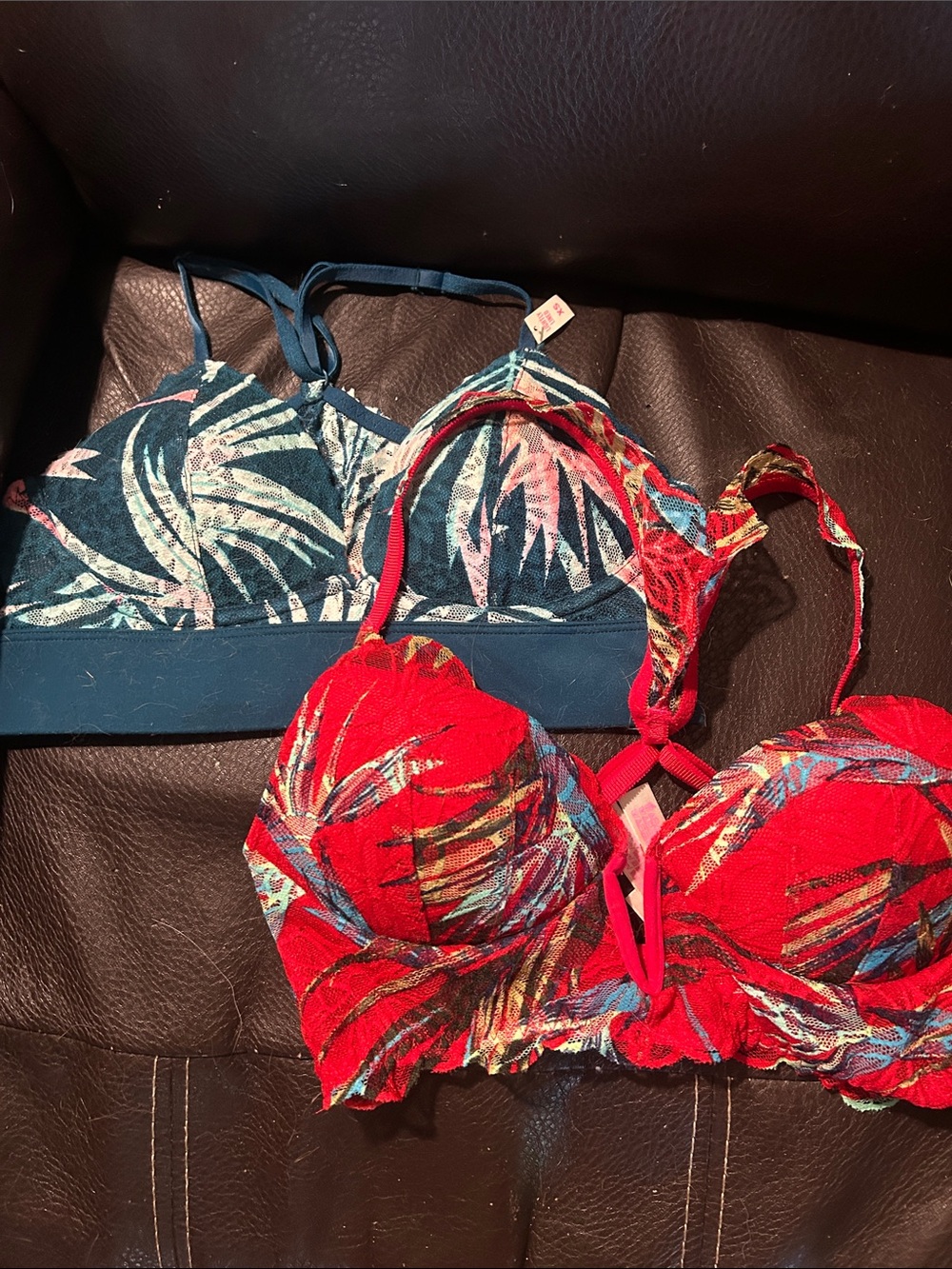 PINK Victoria's Secret Tropical Print Bra Duo - Red & Teal